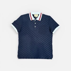 Navy Polo with Red and White Trim